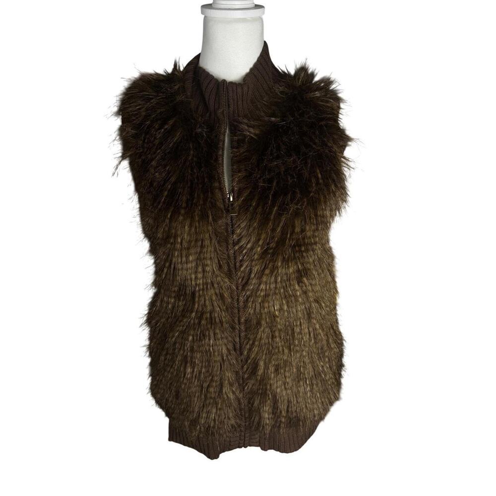 Mob Wife Faux Fur Vest Brown Zip Front | Romeo & Juliet Couture SZ S